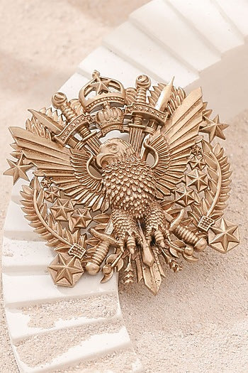 Oxidised Antique Gold Imperial Eagle Emblem Brooch