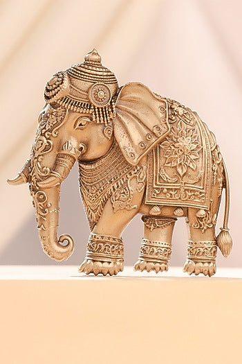 Oxidised Antique Gold Royal Maharaja Elephant Brooch