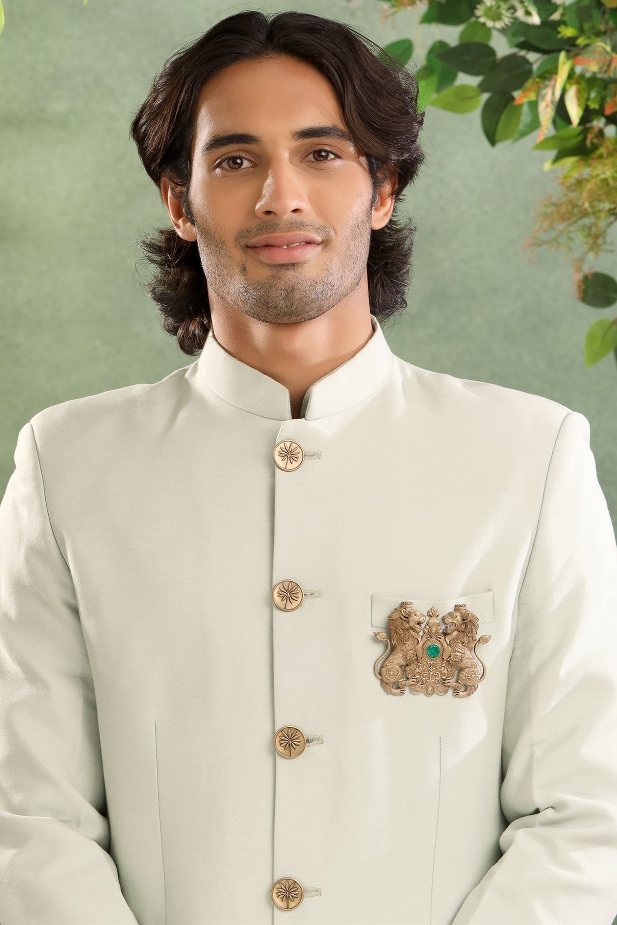 Oxidised Antique Gold Twin Lions Emblem Brooch