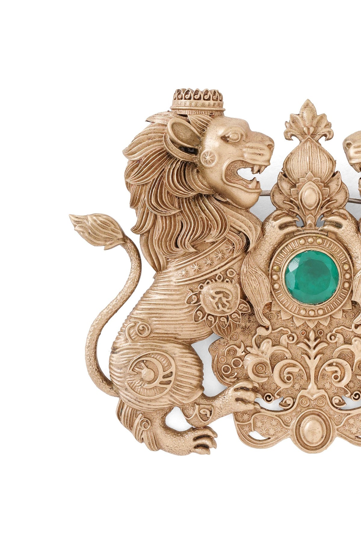 Oxidised Antique Gold Twin Lions Emblem Brooch