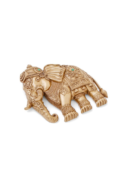 Oxidised Antique Gold Royal Elephant Regal Brooch