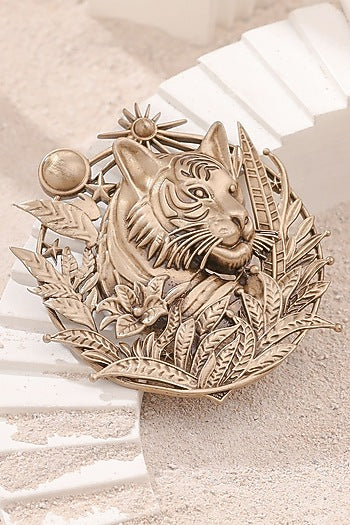 Antique Gold Brass Brooch & Buttons (Set Of 5)