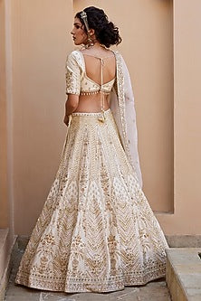 Ivory Raw Silk Kundan & Zardosi Embellished Lehenga Set