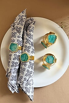 Green Agate & Metal Napkin Rings (Set of 6)