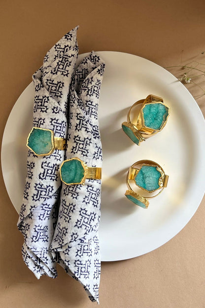 Green Agate & Metal Napkin Rings (Set of 6)