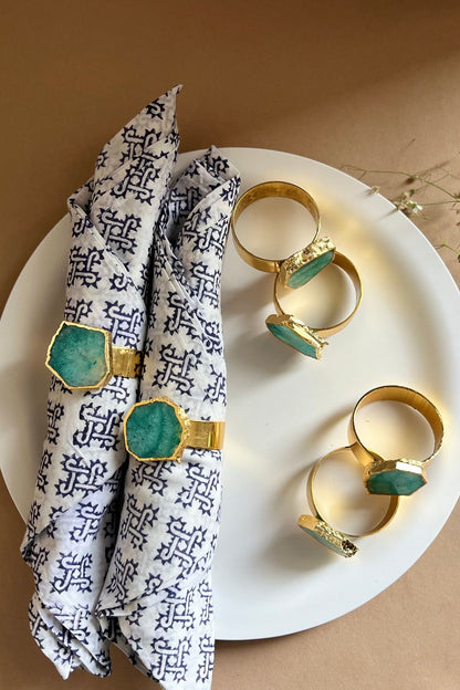 Green Agate & Metal Napkin Rings (Set of 6)