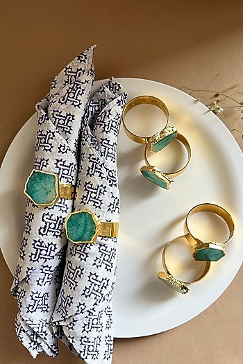 Green Agate & Metal Napkin Rings (Set of 6)