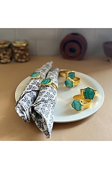 Green Agate & Metal Napkin Rings (Set of 6)