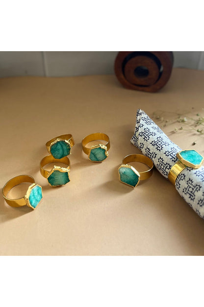 Green Agate & Metal Napkin Rings (Set of 6)