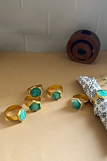 Green Agate & Metal Napkin Rings (Set of 6)