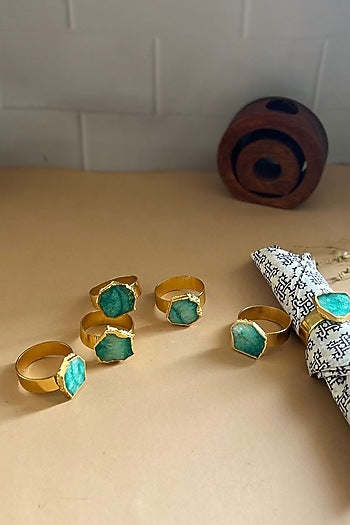 Green Agate & Metal Napkin Rings (Set of 6)