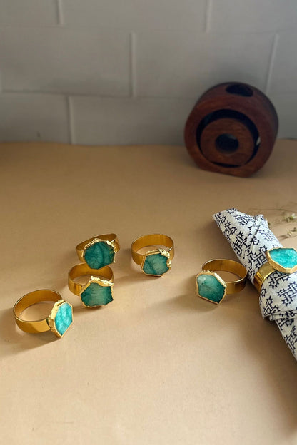 Green Agate & Metal Napkin Rings (Set of 6)