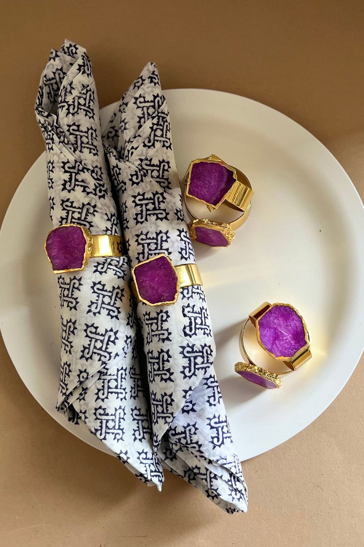 Pink Agate & Metal Napkin Rings (Set of 6)