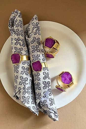 Pink Agate & Metal Napkin Rings (Set of 6)