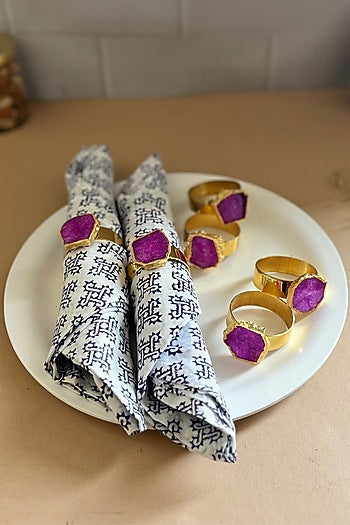 Pink Agate & Metal Napkin Rings (Set of 6)