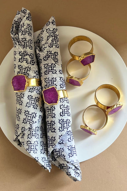 Pink Agate & Metal Napkin Rings (Set of 6)