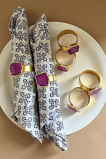 Pink Agate & Metal Napkin Rings (Set of 6)