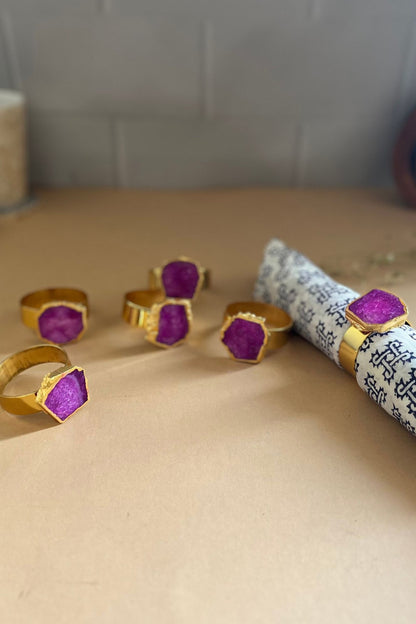Pink Agate & Metal Napkin Rings (Set of 6)