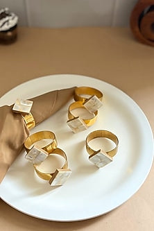 White Mother Of Pearl Diamond-Shaped Napkin Rings (Set Of 6)