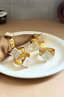 White Mother Of Pearl Diamond-Shaped Napkin Rings (Set Of 6)