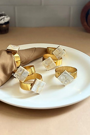 White Mother Of Pearl Diamond-Shaped Napkin Rings (Set Of 6)