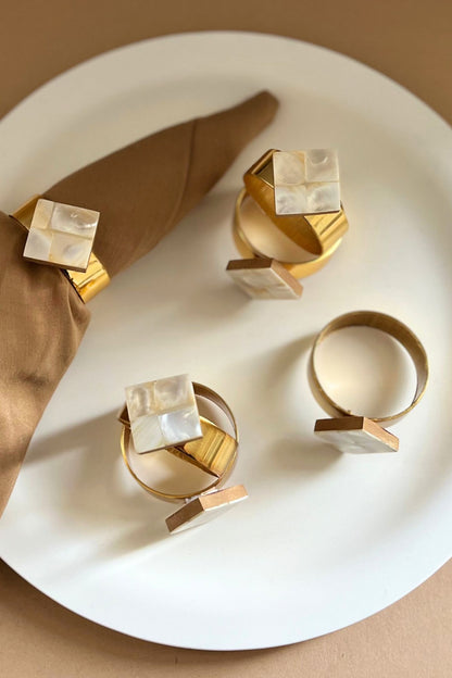 White Mother Of Pearl Diamond-Shaped Napkin Rings (Set Of 6)
