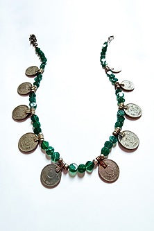 Two-Tone Finish Old Afghani Coins & Green Aventurine Necklace
