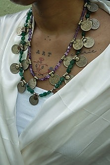 Two-Tone Finish Old Afghani Coins & Green Aventurine Necklace