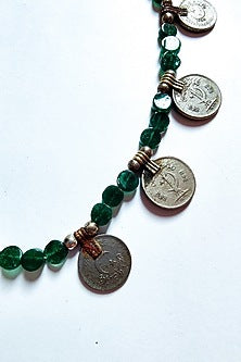 Two-Tone Finish Old Afghani Coins & Green Aventurine Necklace