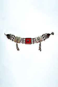 Two-Tone Finish Glass Beads & Tassel Embellished Kuchi Choker Necklace