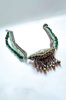 Two-Tone Finish Aquamarine Semi-Precious Stone & Green Aventurine Kuchi Choker Necklace