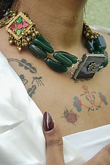 Two-Tone Finish Semi-Precious Stone & Green Aventurine Kuchi Choker Necklace