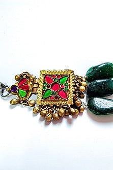 Two-Tone Finish Semi-Precious Stone & Green Aventurine Kuchi Choker Necklace