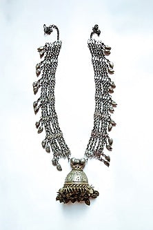 Two-Tone Finish Silver Stones Kuchi Long Necklace