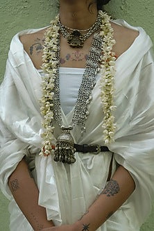 Two-Tone Finish Silver Stones Kuchi Long Necklace