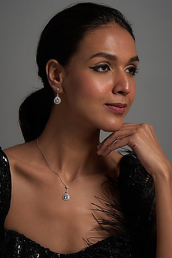 White Rhodium Plated Zircon & Austrian Crystal Necklace Set
