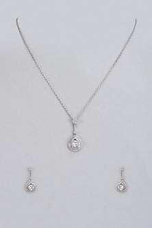 White Rhodium Plated Zircon & Austrian Crystal Necklace Set