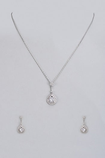 White Rhodium Plated Zircon & Austrian Crystal Necklace Set