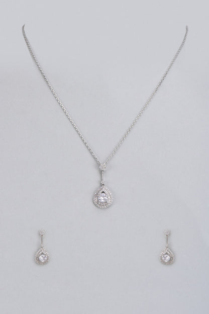 White Rhodium Plated Zircon & Austrian Crystal Necklace Set
