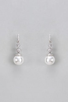 White Rhodium Plated Zircon & Pearl Stud Earrings