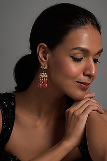 Gold Rhodium Plated Zircon & Multi-Colored Stone Jhumka Earrings