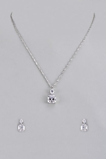 White Gold Plated Austrian Crystal Pendant Necklace Set