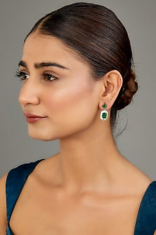 White Rhodium Finish Austrian Crystal & Zircon Dangler Earrings