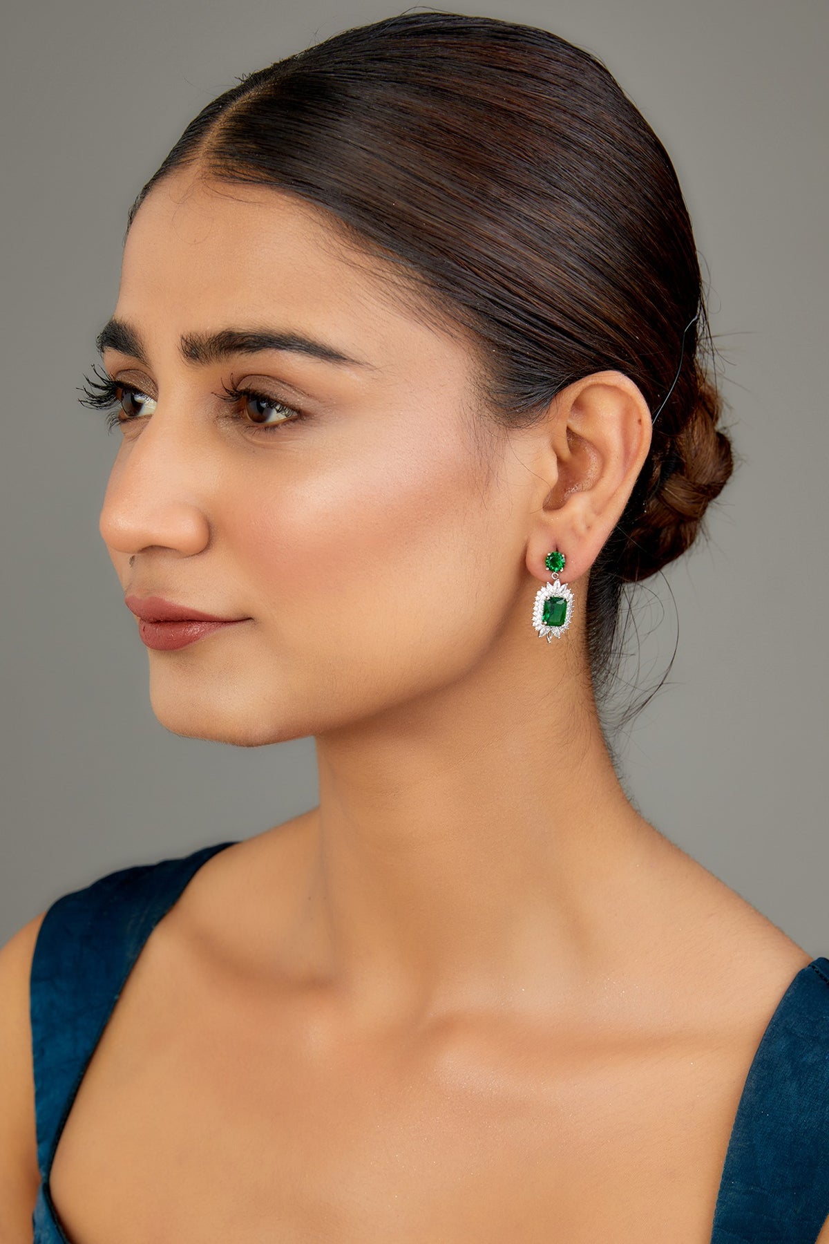 White Rhodium Finish Austrian Crystal & Zircon Dangler Earrings
