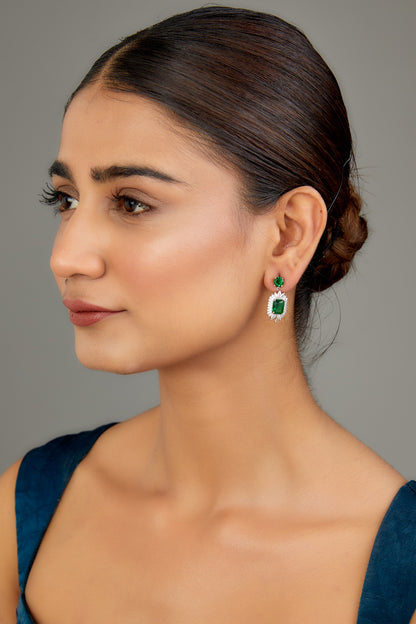 White Rhodium Finish Austrian Crystal & Zircon Dangler Earrings