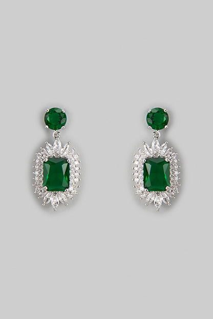 White Rhodium Finish Austrian Crystal & Zircon Dangler Earrings