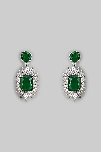 White Rhodium Finish Austrian Crystal & Zircon Dangler Earrings
