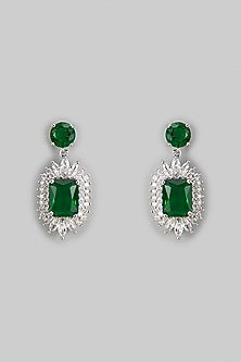 White Rhodium Finish Austrian Crystal & Zircon Dangler Earrings