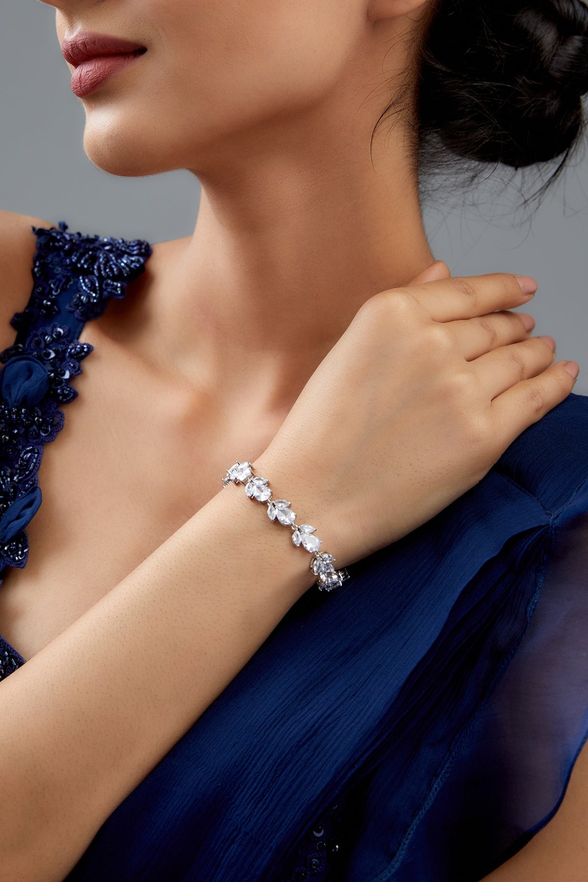 White Rhodium Finish Austrian Crystal & Zircon Bracelet