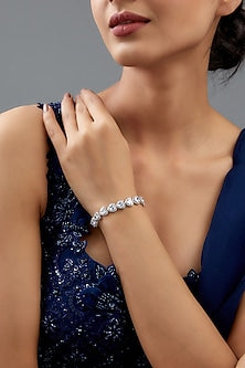White Rhodium Finish Austrian Crystal & Zircon Bracelet